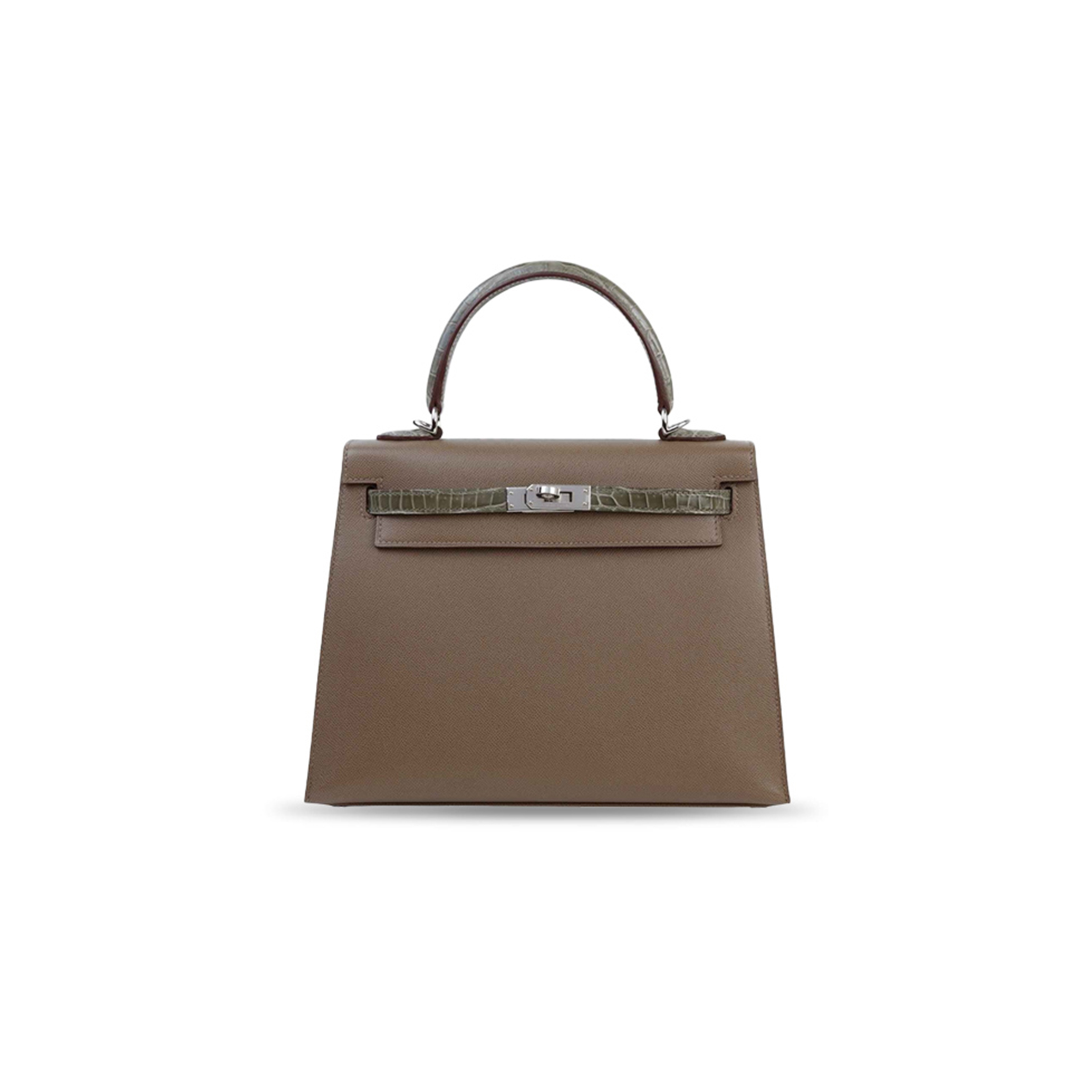 H**me5 master kelly 25 madame croc etoupe palladium hardware (25*17*7cm)